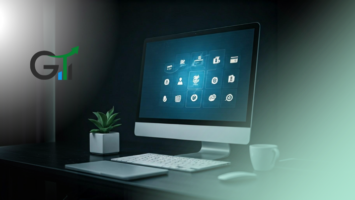 Computador com vários ícones de métodos de pagamento online (cartões, carteiras digitais, criptomoedas).