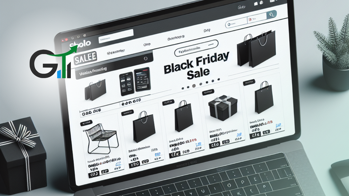 Pantalla de computadora con productos con varios precios de Black Friday.