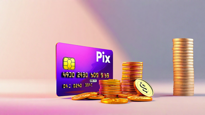 Cartão, pix e moedas, demonstrando sobre os riscos de juros altos ao usar o Pix no cartão de crédito.
